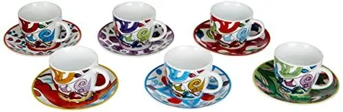 Produktbild: Excelsa 62715 Lisbona Set aus 6 Kaffeetassen mit Untertassen, Porzellan, Mehrfarbig