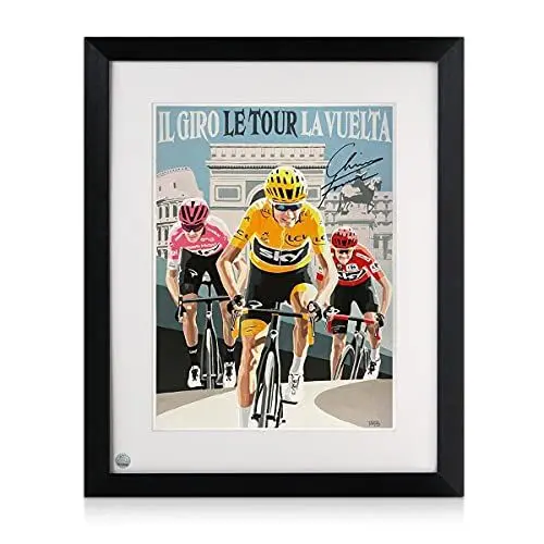 Produktbild: Exclusive Memorabilia Grand Tour Kunstdruck signiert von Chris Froome. Gerahmt