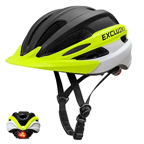 Produktbild: Exclusky Fahrradhelm Herren und Damen, Fahrradhelm mit Visier Fahrradhelm mit Licht Fahrradhelm Helm Geeignet für Mountainbike-Fahren (56-61CM) (Grüne Streifen)