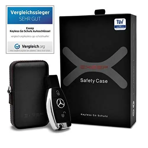 Produktbild: EXEEP® Keyless Go Schutz Autoschlüssel - TÜV geprüft - Zuverlässige Funkschlüssel Abschirmung - RFID Blocker Schlüsseletui Echt-Leder - Auto Diebstahlschutz Box - Designed in Germany - Schwarz