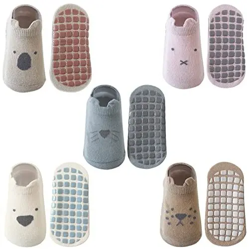 Produktbild: Exemaba Baby Rutschfeste Socken 5 Paar Tiermotive Kleinkinder Antirutschsocken Krabbelsocken für Mädchen(Style C,M/1-3 Jahre)