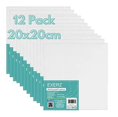 Produktbild: EXERZ 20x20cm Malkarton x 12st Leinwänden Weiß - 0.3cm dick 280GSM Kunstleinwandtafel 100% Baumwolle - Acrylfarben, Ölfarben