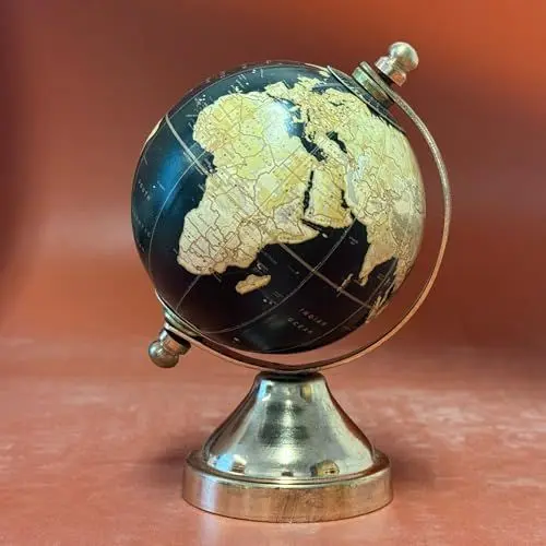 Produktbild: EXERZ 8cm Mini Globus mit Bronzesockel, handgefertigter dekorativer Globus SI-3937 (Schwarz, 8 cm)