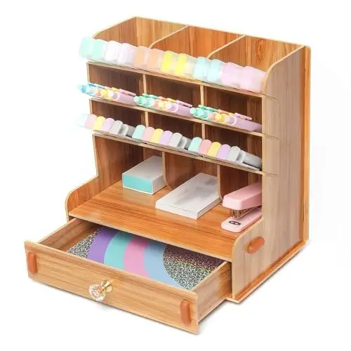 Produktbild: EXERZ Hölzerner Schreibtischorganisator - Multifunktions-Schreibtisch Ordentlich Mit Schubladen. 5 Ebenen, Geräumig Für Schreibwaren, Büro, Kunststift Und Pinsel, Papier Und Post.