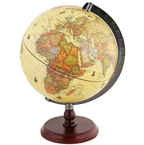 Produktbild: Exerz 25cm Antiker Globus Mit Holzfuß - Englische Karte - Für Kinder Büro Deko - Schülerglobus Morden Map Mit Antiker Farbe - Durchmesser 25cm