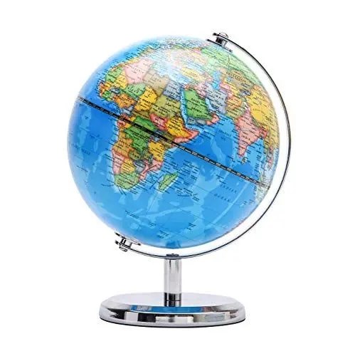 Produktbild: Exerz Schülerglobus 20cm - Englische Karte - Mini Globus Mit einem Metallfuß - Pädagogisch/Geografisch/Dekoration - Lehrmaterial Globen - Politische Karte - Durchmesser 20cm