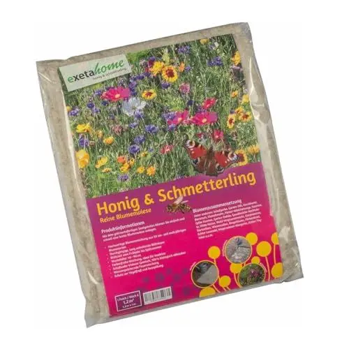 Produktbild: Exeta Blumensamen Matte I 1,2 m² I Bienenfreundliche Blumensamen eingearbeitet in Vlies I 100% biologisch abbaubares Vlies inkl. Saatgut I einfaches ansäen von Blumen I gebrauchsfertiges Saatgutvlies
