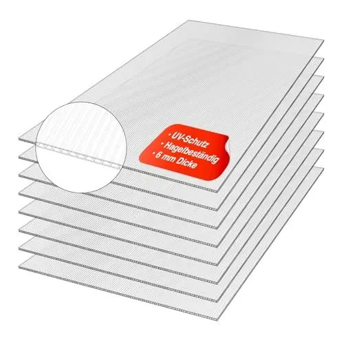 Produktbild: Exeta 10x Gewächshausplatten 6 mm I Polycarbonat Hohlkammerplatten für Gewächshäuser I PC Doppelstegplatten UV-beständig & bruchsicher I für Garten, Frühbeet uvm I 60,5cm x 121cm I Transparent