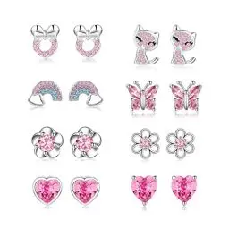 Produktbild: EXGOX 8Paare Hypoallergen Ohrstecker Silber 925 Damen Mädchen Tiny Ohrstecker Silber AAAAA Zirkonia Sterling Silber Ohrringe Set Schmetterling Silber Ohrringe Mädchen