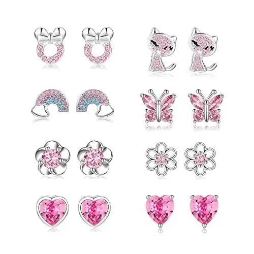 Produktbild: EXGOX 8Paare Hypoallergen Ohrstecker Silber 925 Damen Mädchen Tiny Ohrstecker Silber AAAAA Zirkonia Sterling Silber Ohrringe Set Schmetterling Silber Ohrringe Mädchen