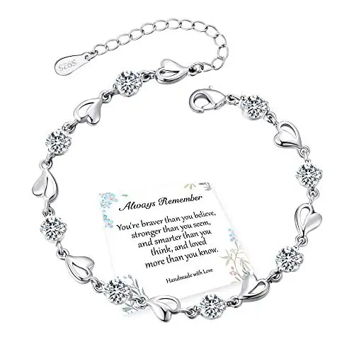 Produktbild: EXGOX Armband Silber Damen Liebes Herz 925 Sterling Silber Liebesherz Glänzender Kristall Diamant Verstellbares Armbänder für Damen und Mädchen