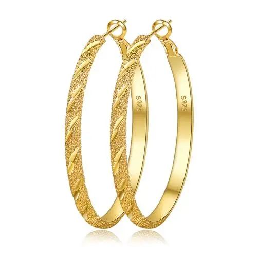 Produktbild: EXGOX Creolen Silber 925 für Damen 5mm Breite Groß Hypoallergene 14K Vergoldete Ohrringe Gold 30/40/50/60/70mm