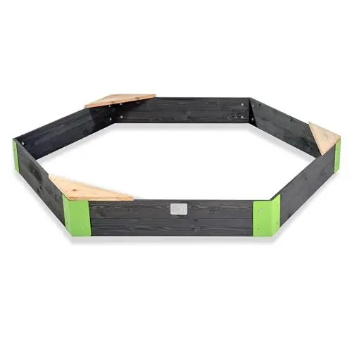 Produktbild: EXIT Toys Aksent Holzsandkasten Sechseck - Mit 3 Sitzplätzen - Extra groß - Stabile Metallecken - Modernes Design - Für draußen im Garten - Für Kinder - 100% FSC Zedernholz - 200x170cm