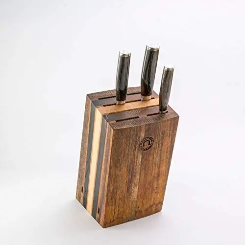 Produktbild: exklusiver, von handgefertigter Messerblock aus Alten Fassdauben + 3 Kai Shun Premier Damastmesser Tim Mälzer Serie Japanische Profimesser (Variante D)