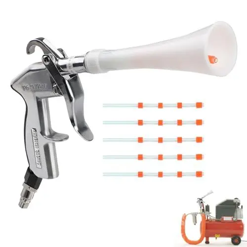 Produktbild: EXLECO Druckluft Reinigungspistole Trocken Ausblaspistole für Kompressor 6-9 Bar Druckluftpistolen Sprühen Hochdruck Luftpistole Sprühpistole Druckluft Reiniger Blow Gun ohne Behälter mit 5 Schlauch