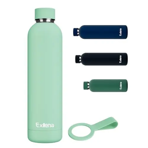 Produktbild: Exllena Trinkflasche Edelstahl 1l – Hochwertige Thermosflasche Mit Silikongriff für Sport, Büro und Reisen - 24 Stunden Kühlfunktion - 12 Stunden Warmhaltefunktion - Auslaufsicher (Minze)