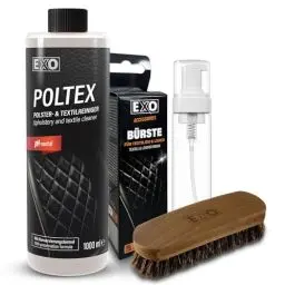 Produktbild: EXO® Textilreiniger POLTEX Set (1 Liter) mit 200 ml Foamer und Bürste | Textil- und Polsterreiniger für Teppiche, Autositze, Polstermöbel UVM. | für die Innenreinigung