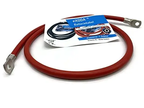 Produktbild: Exoda Batteriekabel 35 mm² 75cm mit Kabelschuhen M8 Rot für Auto KFZ Boot Motorrad flexibel mit 99 Prozent Kupferanteil hitzebeständig bis 70°C für vielseitigen Einsatz