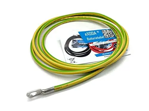 Produktbild: Exoda Erdungskabel 3 m 16 mm² grün/gelb mit M8 und M10 Kabelschuhen flexibles H07V-K Kabel für Kreuzerder Staberder robuste PVC-Ummantelung hohe elektrische Leitfähigkeit