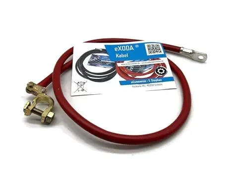 Produktbild: eXODA Batteriekabel Plus Polklemme Plus (+) 35 mm² 50 cm M8 Rot mit Klemme für sichere Stromübertragung im Fahrzeug robuste Verarbeitung hoher Kupferanteil