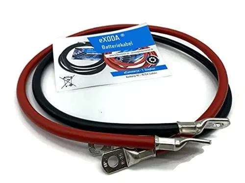 Produktbild: eXODA Batteriekabel Set 35 mm² 75cm mit Kabelschuhen M8 Rot Schwarz für Auto Boot Motorrad Flexible Verwendung hohe Materialqualität 99 Prozent Kupferanteil