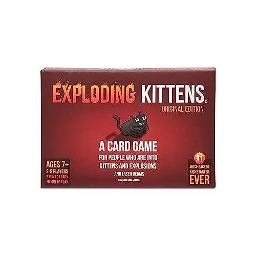Produktbild: Exploding Kittens Original Edition - Lustiges Spiel für Familienspielabende - Lustige Kartenspiele für 7 Jahre und älter - 56 Karten - 2-5 Spieler - 15 Minuten Spielzeit