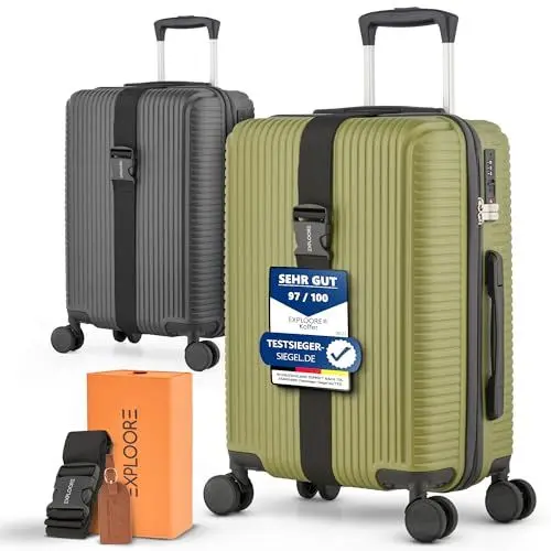 Produktbild: EXPLOORE Handgepäck Koffer 55x40x20cm Trolley, Leichter Robuster Hartschalenkoffer aus ABS-Material mit TSA-Schloss, Reisekoffer mit Rollen, ideal als Koffer handgepäck, Matcha-Grün