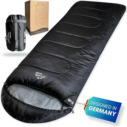 Produktbild: EXPLORER® EF-200 XXL Deckenschlafsack -18°C +3°C (400GSM) Schlafsack Gäste Decke 3-4 Jahreszeiten 220 x 80 cm Winter Erwachsene ideal für Outdoor, Camping, Trekking, Festival und Reisen PFC-frei