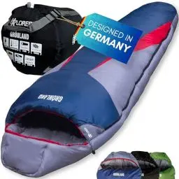 Produktbild: EXPLORER® GRÖNLAND Schlafsack -23°C -5°C (350GSM) 3-4 Jahreszeiten Winter Mumienschlafsack für Erwachsene(1900g) 230x82x55cm Zip Rechts Blau/Grau/Rot ideal für Outdoor, Camping, Trekking und Reisen
