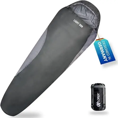 Produktbild: EXPLORER® Light 800 Sommerschlafsack (750g) -6°C bis +11°C (150g/m²) Ultraleicht Schlafsack Outdoor 210x75x50cm Sommer Mumienschlafsack Erwachsene – Camping & Trekking - leicht kleines Packmaß