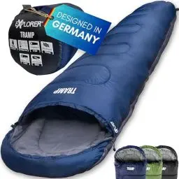 Produktbild: EXPLORER® Tramp Schlafsack Blau -9°C +9°C (250GSM) 3 Jahreszeiten Leichter Mumienschlafsack für Erwachsene(1300g) 230x80x55cm kombinierbar, ideal für Outdoor, Camping, Trekking und Reisen