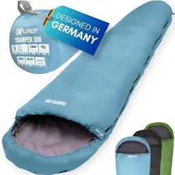 Produktbild: EXPLORER® Tramper 300 Schlafsack Blau -16°C +13°C (300g/m²) 3 Jahreszeiten Leichter Mumienschlafsack für Erwachsene(1500g) 230x80x55cm kombinierbar für Outdoor, Camping, Trekking und Reisen