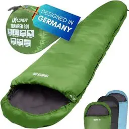 Produktbild: EXPLORER® Tramper 300 Schlafsack Grün -16°C +13°C (300g/m²) 3 Jahreszeiten Leichter Mumienschlafsack für Erwachsene(1500g) 230x80x55cm kombinierbar für Outdoor, Camping, Trekking und Reisen