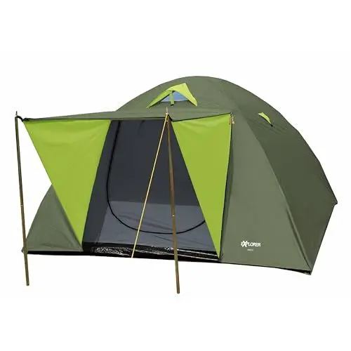 Produktbild: EXPLORER Zelt Iglu 2 Doppeldach Kuppelzelt mit Vordach Igluzelt 2-3 Personen 210x205x130cm 1500mm Wassersäule wettergeschützter Eingang Outdoor Wandern Familie Camping Grün