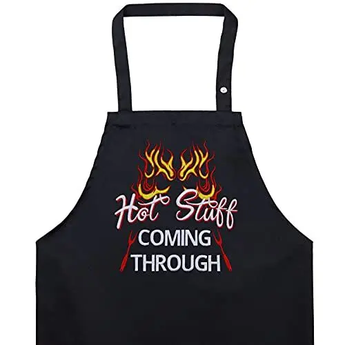 Produktbild: EXPRESS-STICKEREI BBQ Grillschürze - Lustige Kochschürze für Grillfans - Verstellbare Latzschürze für Männer/Frauen - Küchenschürze mit Spruch Hot stuff - Coming through - Grillschürze