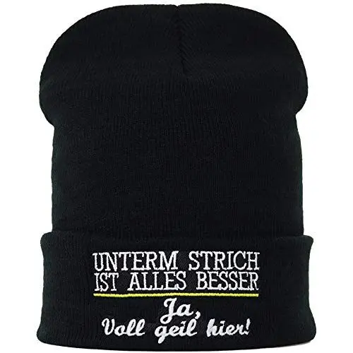 Produktbild: EXPRESS-STICKEREI Lustige Strickmütze - Warme Wintermütze mit Spruch Unterm Strich ist Alles Besser - Beanie für Damen und Herren - Unisex Wollmütze - Haube mit Spruch