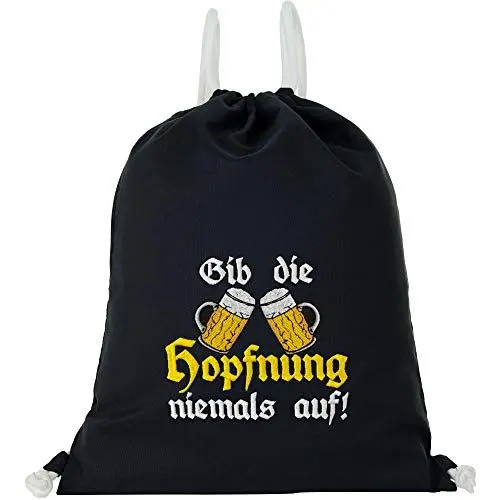 Produktbild: EXPRESS-STICKEREI Turnbeutel schwarz mit Spruch wasserdicht Gib die Hopfnung niemals auf Sportbeutel Männer Rucksack mit Kordelzug | lustige Festival Beuteltasche | Geschenk für Bierliebhaber