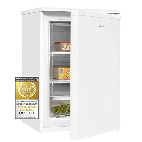 Produktbild: Exquisit Gefrierschrank, 4-Sterne-Gefrieren, 3 Schubladen, klein, 86 Liter, Tiefkühlschrank, 55cm breit, kompakt, GS80-030E weiss