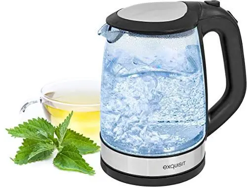 Produktbild: Exquisit Glas Wasserkocher WK 3501 swg | Elektrischer Wasserkocher 2 Liter | 2200 Watt | Innenbeleuchtung | Abschaltautomatik | Überhitzungs-und Trockenlaufschutz