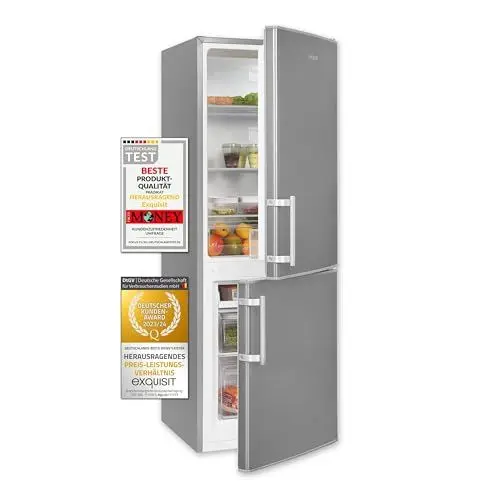 Produktbild: Exquisit Kühl-Gefrierkombination KGC5233-60-HE-040D inoxlook | Nutzinhalt: 173 L | Alarm-Funktion | 4-Sterne-Gefrieren | Standgerät