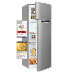 Produktbild: Exquisit Kühl-Gefrierkombination, 143 cm Höhe, Kühlschrank mit Gefrierfach, 4-Sterne-Gefrieren, 206 Liter, KGC5270-45-040E inoxlook