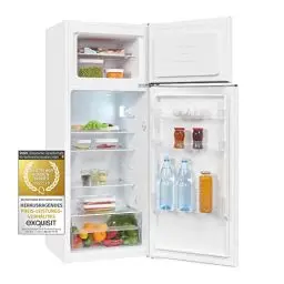 Produktbild: Exquisit Kühl-Gefrierkombination, Kühlschrank mit Gefrierfach, 206 Liter, 4-Sterne-Gefrierfach, 55 cm Breit, Freistehend, KGC5270-45-040E weiss