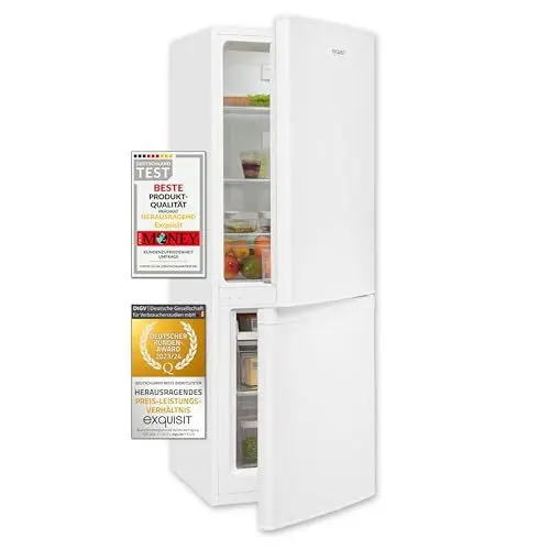 Produktbild: Exquisit Kühl-Gefrierkombination, 143 cm Höhe, Kühlschrank mit Gefrierfach, 4-Sterne-Gefrieren, 173 Liter, Alarm-Funktion, KGC5232-60-E-040E weiss
