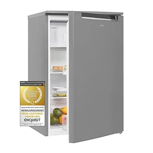 Produktbild: Exquisit Kühlschrank KS15-4-E-040D inoxlook | 116 L Volumen | Kühlschrank mit Gefrierfach freistehend | LED | Gemüsefach | Freistehender Kühlschrank mit Gefrierfach