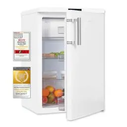 Produktbild: Exquisit Kühlschrank KS16-4-HE-010D weiss | 120 L Volumen | Kühlschrank mit Gefrierfach freistehend | LED | Gemüsefach | Freistehender Kühlschrank mit Gefrierfach