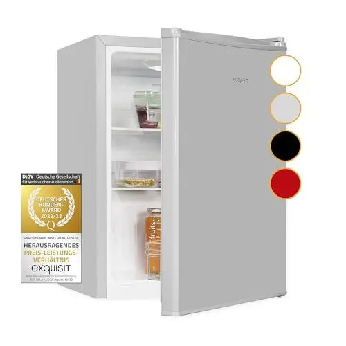 Produktbild: Exquisit Mini Kühlschrank KB60-V-090E grau | 52 l Nutzinhalt | LED-Innenbeleuchtung | Glasablagen | 45cm Breite