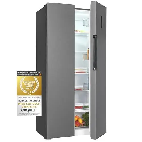 Produktbild: Exquisit Side by Side SBS450-360E anthrazit | 444 L Volumen | Kühlschrank NoFrost | Umluft | Schnellgefrieren