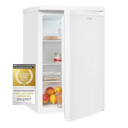 Produktbild: Exquisit Kühlschrank ohne Gefrierfach, 126 Liter, 55 cm Breit, Freistehend, Kompakt, Temperaturregelung, LED-Licht, KS516-V-040D weiss