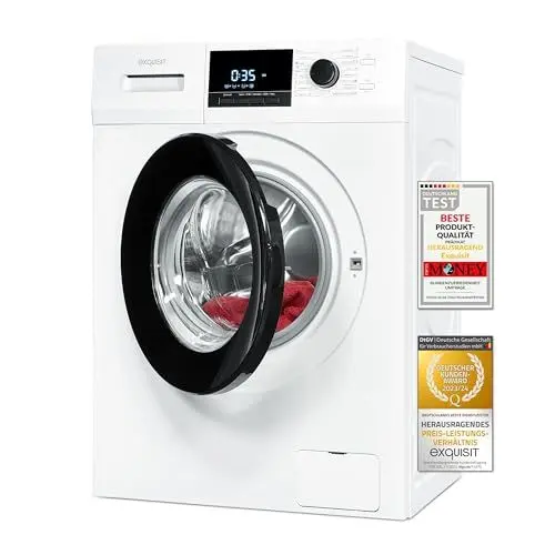 Produktbild: Exquisit Waschmaschine 8kg, Energieklasse A, max. 1400 U/Min, Kurzprogramm, Startzeitvorwahl (3-24 Std.), Kindersicherung, Aquastop, ECO, 16 Waschprogramme, WA58214-340A weiss