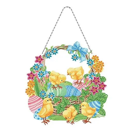 Produktbild: EXQULEG 5D Blumen Schmetterling Diamond Painting Wandbehang, DIY Frühling Diamant Painting Kranz, Ostern Türkranz Strass Kristall Malerei Anhänger für Home Deko (#7)